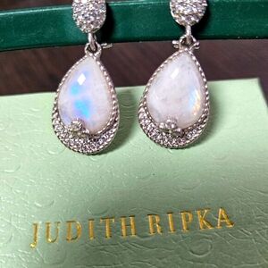 Judith Ripka Rainbow Moonstone Drop Clip On Earrings